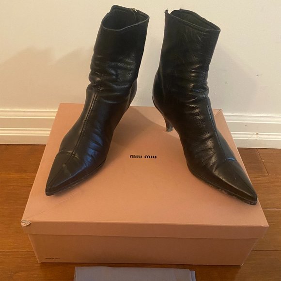 Black Miu Miu Low Heel Ankle Boots - Picture 4 of 4